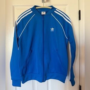 adidas Blue Bomber Jacket with White Stripes